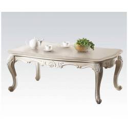 Chantelle Wood Pearl White Marble Top Rectangle Coffee Table